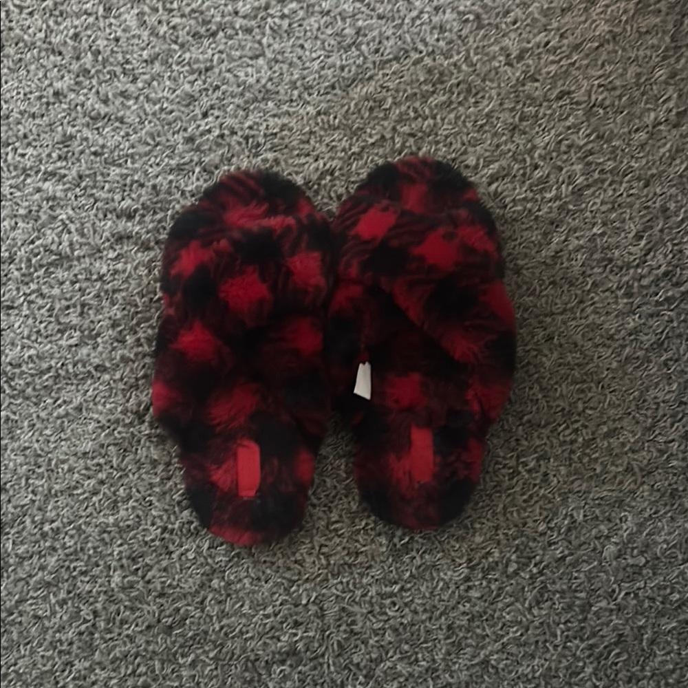 Cozy Red and Black Fuzzy Slippers